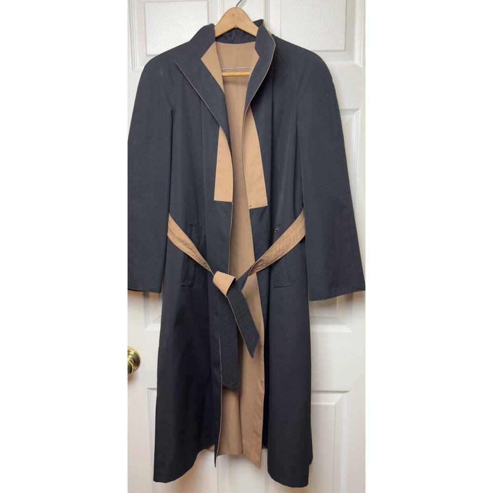 VTG Etienne AIGNER‎ Reversible Trench Coat Women 10 Tan Black Belt Classic Style